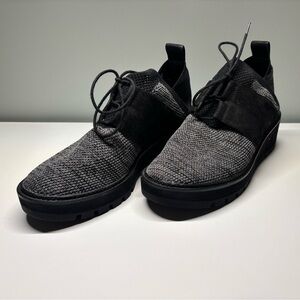 Eileen Fisher Size 9.5 Women's Wilson Wedge Sneaker Black Grey Knit Leather